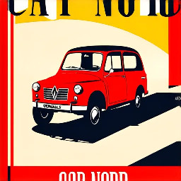 Affiche "Cap Nord" avec une "Renault" 4 rouge