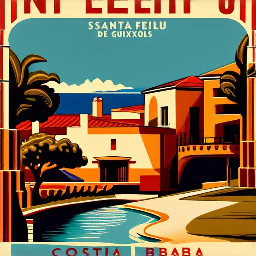 Vintage travel poster of Sant Feliu de Guixols, Costa Brava
