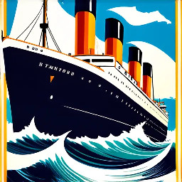 Image of the Titanic sailing through choppy seas