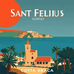 Vintage travel poster of Sant Feliu de Guixols, Costa Brava