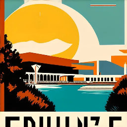 vintage travel poster for Frunze (Bishkek) using muted colors