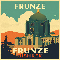 vintage travel poster for Frunze (Bishkek) using muted colors